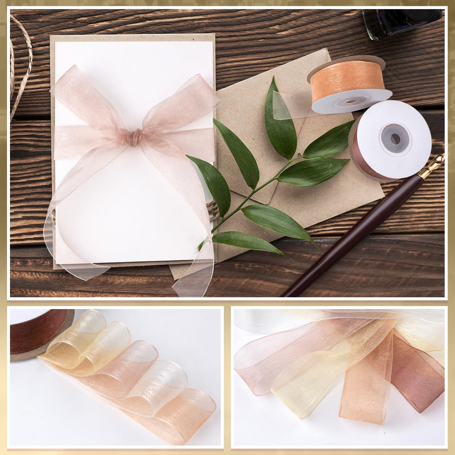 Sheer Ribbon Organza Ribbon 1 Inch x 150Yd 6 Rolls Brown Sheer Chiffon Ribbon Sheer Organza Ribbon Clear Fabric Ribbon for Gift Wrapping Wedding Bouquet Christmas Tree Decor Bows DIY Crafts