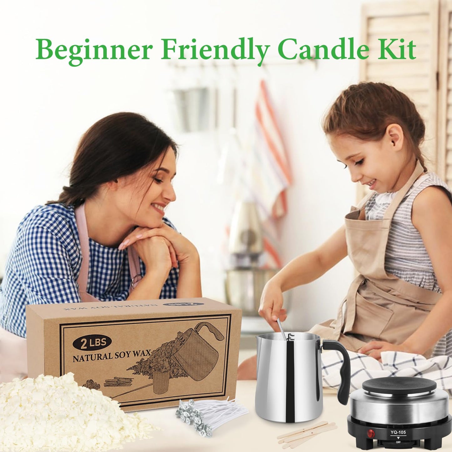 Candle Making Kit with Wax Melter, Candle Wax for Candle Making - DIY Candle Making Supplies, Including 2lbs Soy Wax Flakes, Melting Pot, Electric Stove,Candle Kit for Adults, Beginnner
