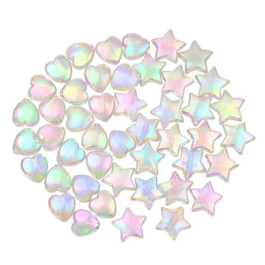 Tupalizy 100PCS Mini Acrylic Beads 9mm Heart Charms and 11mm Star Beads for Jewelry Making Bracelets Necklaces Earrings Key Chains Accessories DIY Crafts Valentine Christmas Birthday Gifts (White)