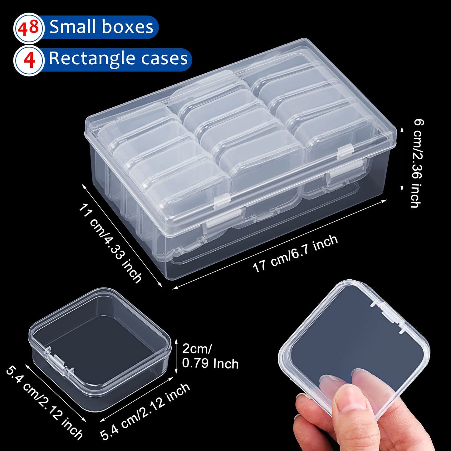 3 Sets Clear Plastic Storage Cases Small Beads Organizer Container Transparent Boxes with Hinged Lid for Small Items with Hinged Lid and Rectangle Clear Craft Supply Cases(2.12 x 2.12 x 0.79 Inches)