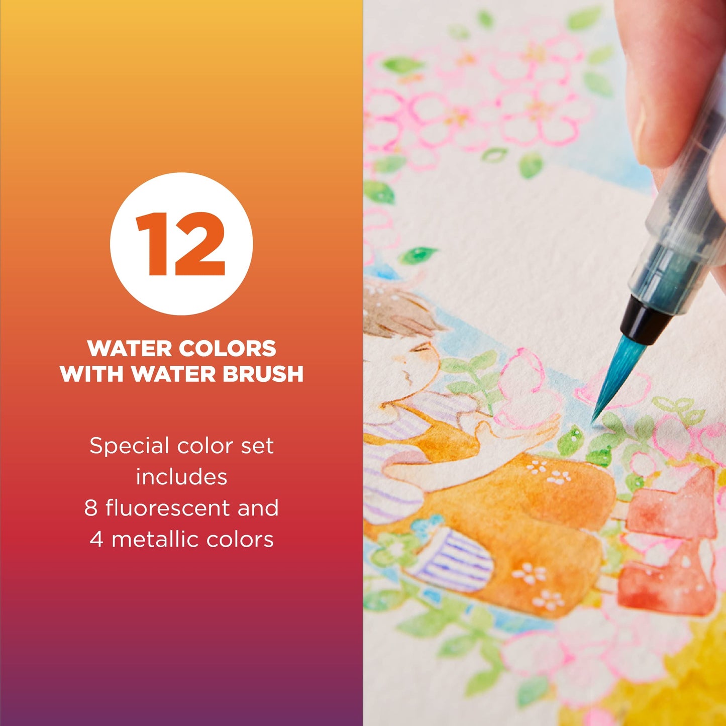 SAKURA Koi Pocket Field Sketch Kit - Watercolor Sets for Painting On the Go - 12 Colors - 1 Water Brush - 1 Sponge - 1 Palette
