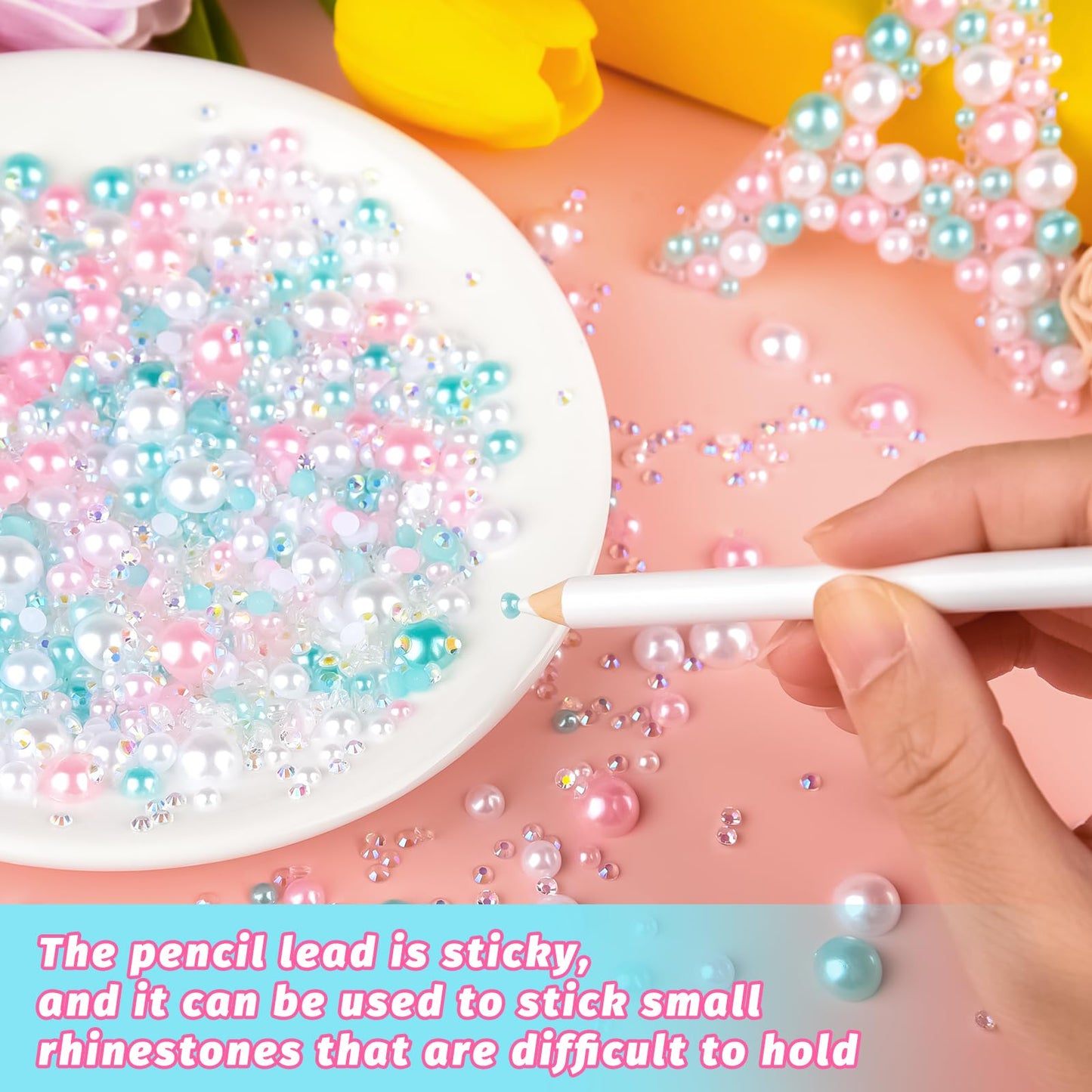 ASTARON 50g Mix Flatback Rhinestones Half Pearls for Crafts Mixed Size 3mm-10mm Flat Back Rhinestones for Crafts Flatback Pearls for Decorating Tumblers Mugs Nail Art Shoes (Pink Blue Series)