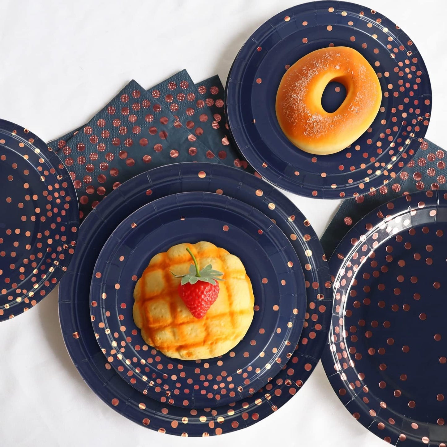Rose Gold Party Decorations Serve 25, Blue Party Plates and Napkins Sets 175Pcs, Pink and Blue Birthday Plates, Navy Blue Plates for Wedding Briade Party Supplies