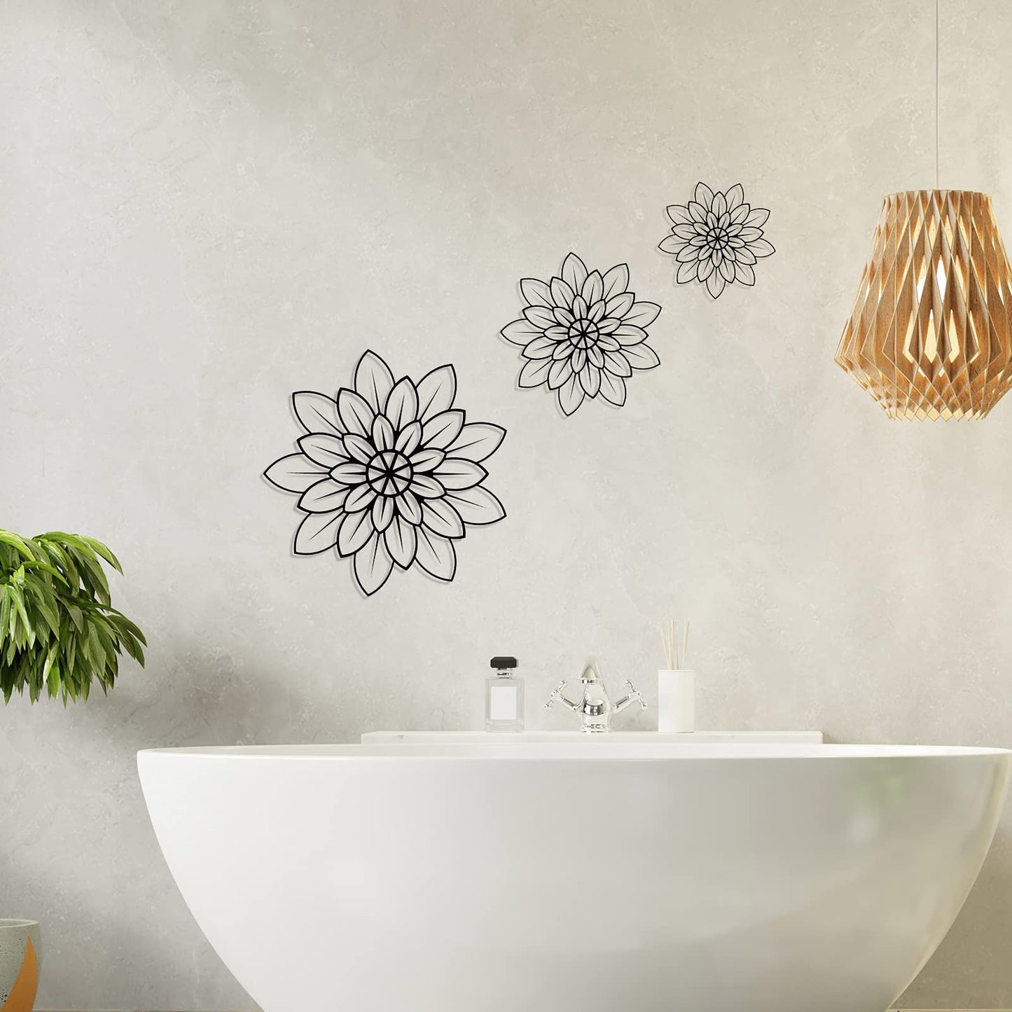 3 Pieces Metal Wall Art Metal Flowers Wall Decor Metal Wall Art Floral Home Decoration for Bedroom Living Room, Bathroom, Kitchen, Outdoor (Black)