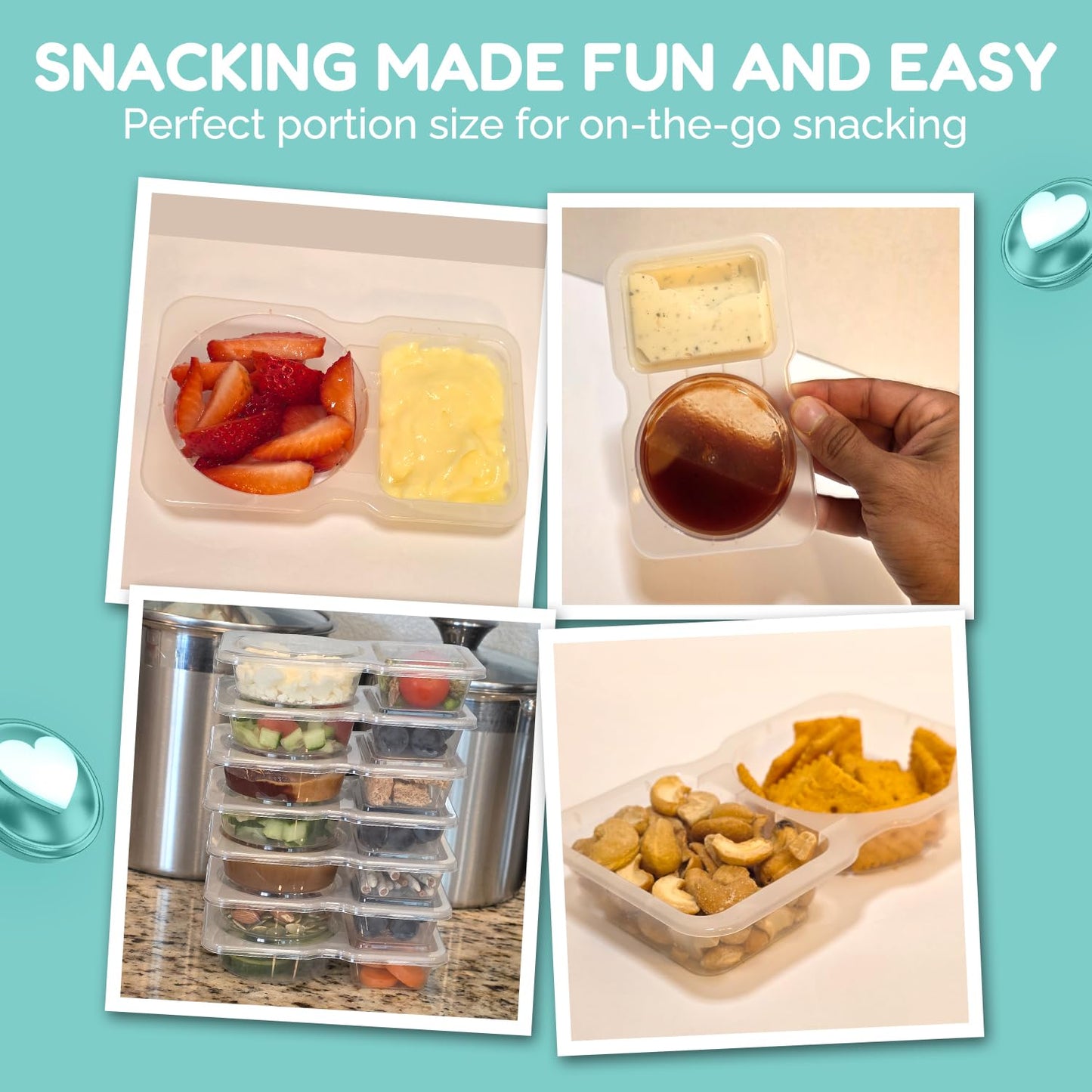 Munchpods Reusable Snack Containers with Lids 20 Pack (40 Pieces) Portion control, Snack Pack Containers 2 Double Compartment Snack Containers for Kids On the Go Meals, Camping Snack Tray Prep