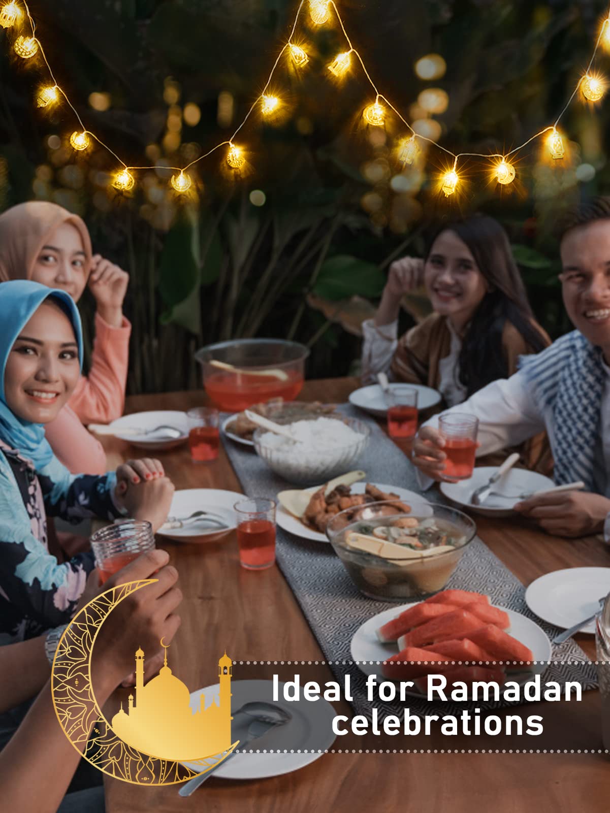 Ramadan Eid String Light - 9.8 ft 20 LEDs Mubarak String Light, Muslim String Decor with Moon Star Kerosene Lantern Palace Ornaments for Islamic Indoor Outdoor Home Garden Party Supplies - White Bulb