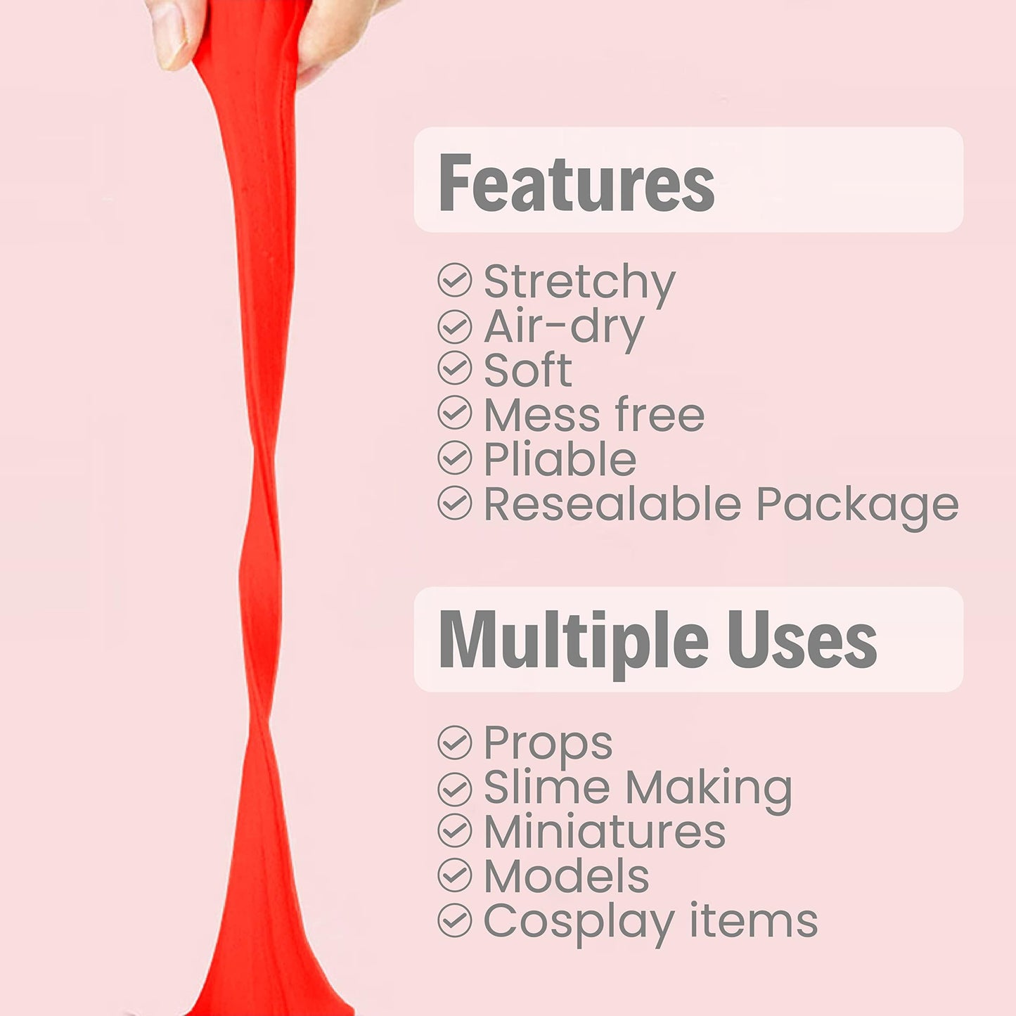 BOHS Red Modeling Foam Clay - 1.1 Lbs, Squishy,Soft, Air Dry -for Flower Mirror,Cosplay,Fake Bake, Slime Supplies-500g