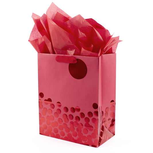 13" Large Gift Bag with Tissue Paper (Red Foil Dots) for Christmas, Father's Day, Birthdays, Graduations, Valentines Day, Sweetest Day or Any Occasion