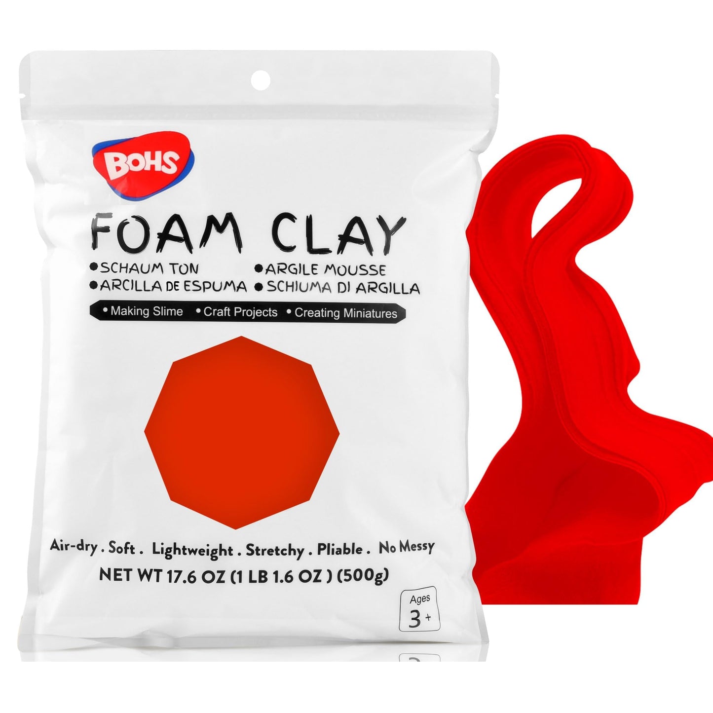 BOHS Red Modeling Foam Clay - 1.1 Lbs, Squishy,Soft, Air Dry -for Flower Mirror,Cosplay,Fake Bake, Slime Supplies-500g