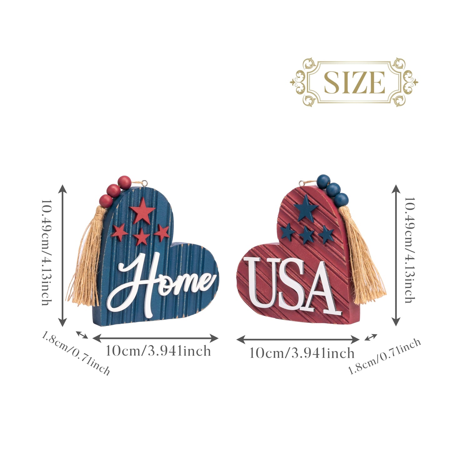 Valery Madelyn 4th of July Table Decorations, 2 Pcs Wooden Memorial Day Decorations Patriotic Decor Heart Centerpieces, Red White and Blue Americana Home USA Sign for Independence Day, 4 inch