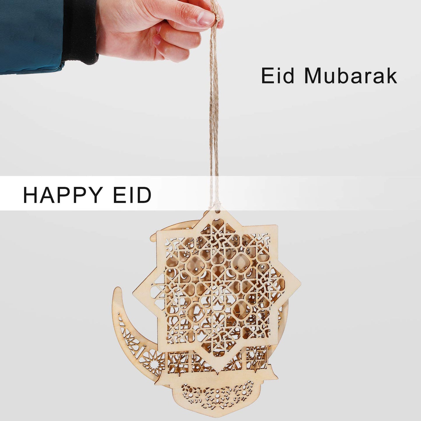 Willbond 12 Pcs Ramadan Wooden Ornaments Eid Mubarak Hanging Hollow Pendant Ramadan Party Wall Decorations Moon Star Lantern Shape Ornament for Muslim Islam Festive Home Table Decoration