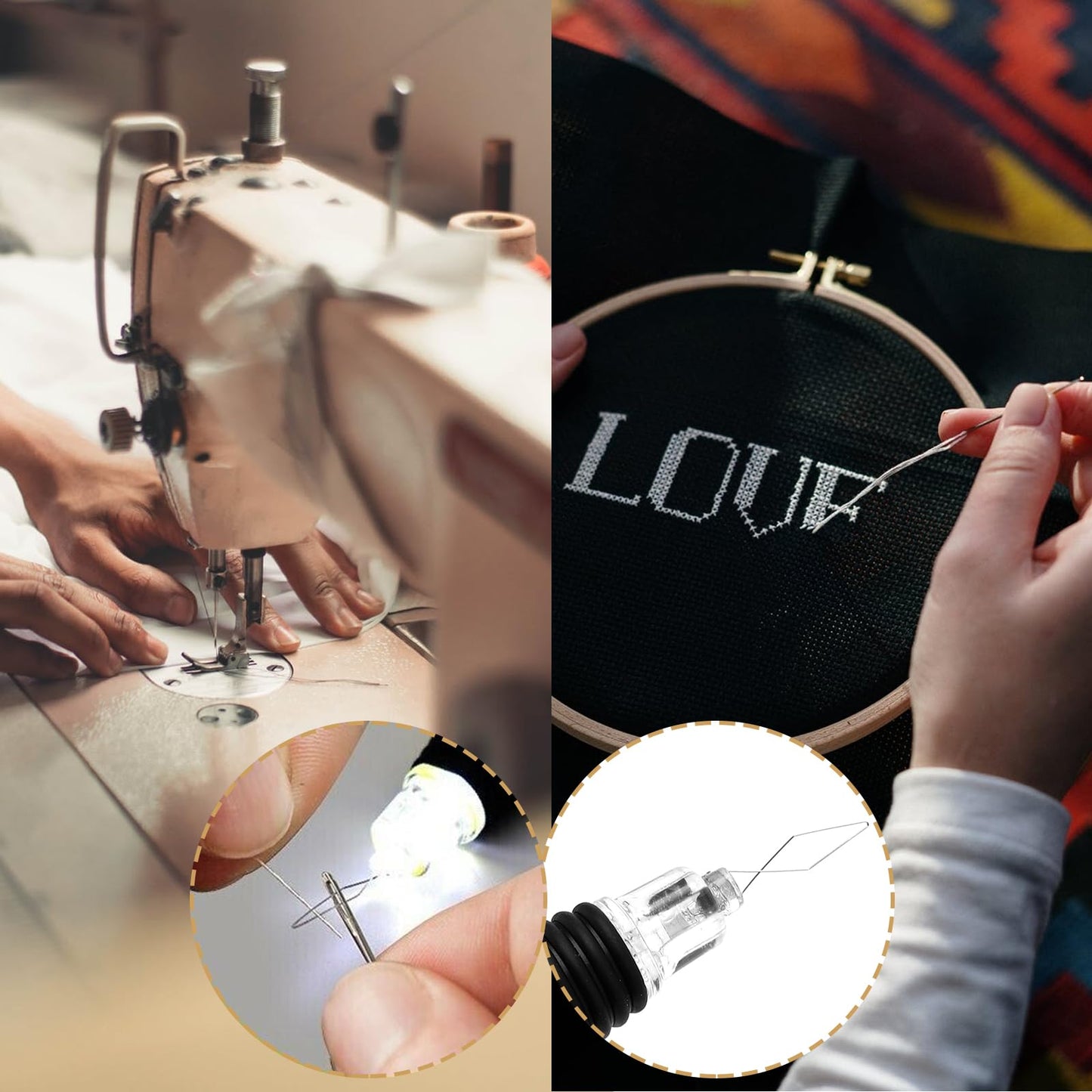 2 Pieces LED Needle Threader Sewing Tools Illuminated Threader Manual Threader with Light Sewing Machine Needle Threader(Batteries Included)