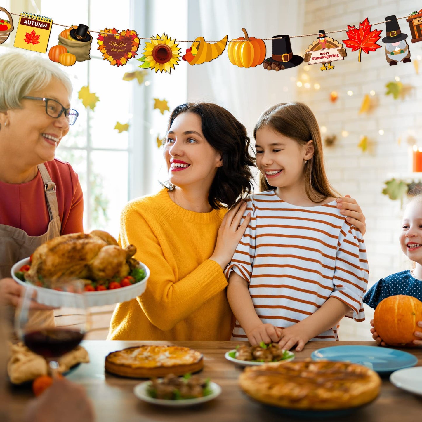 24 Pieces Thanksgiving Ornaments for Tree Fall Tree Decorations Pumpkins Leaves Wooden Hanging Ornaments Gnomes Turkey Cutouts Autumn Thanksgiving Decoration for Holiday Party Supply