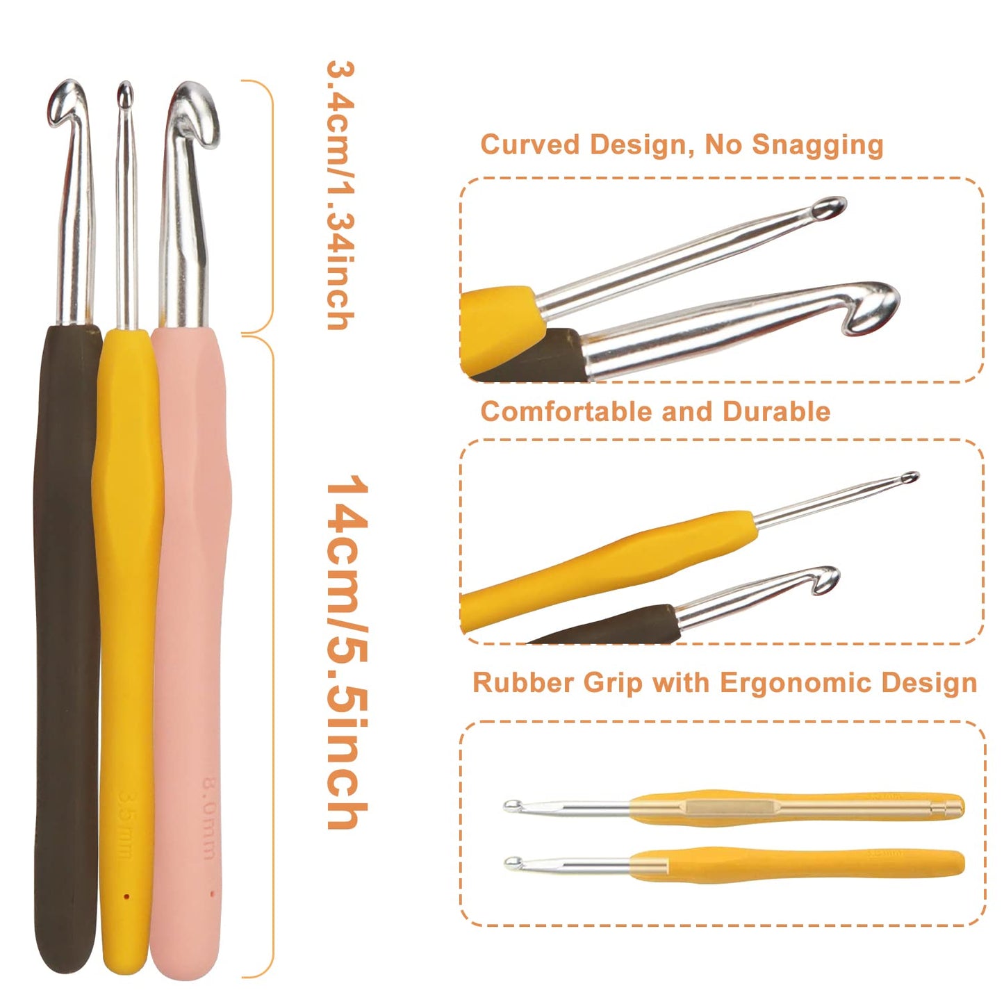 OWill 14 Piece Crochet Hooks Set, Crochet Hooks for Beginners Adults, Soft Grip Crochet Needles Tools with Storage Case，Ergonomic Crochet Hooks for Arthritic Hands