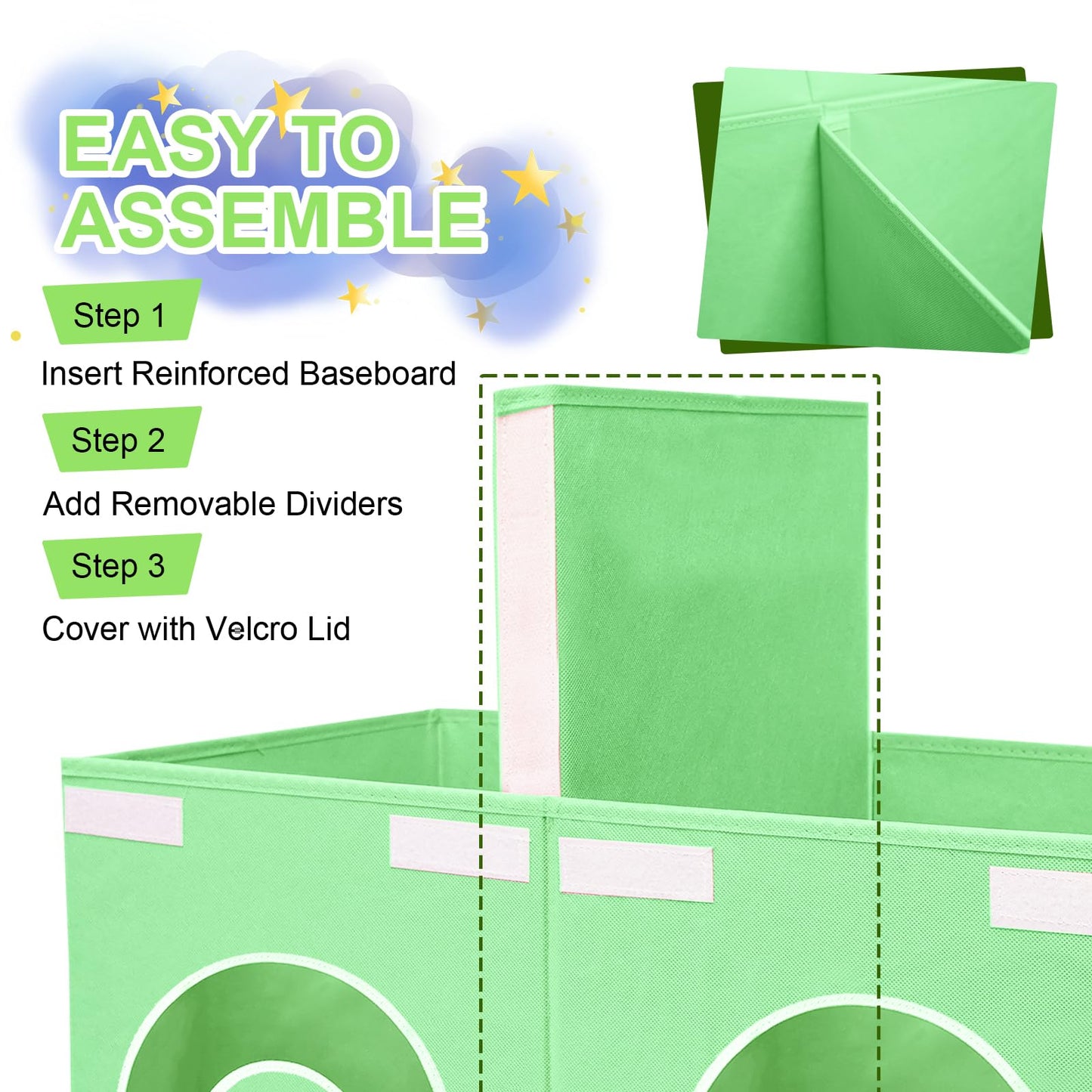 Extra Large Toy Box Chest, Toy Storage Organizer Bins with Transparent Windows, Foldable Storage Box for Kids,Boys,Girls,Toddler,Nursery Room,Playroom(Green Cloud)