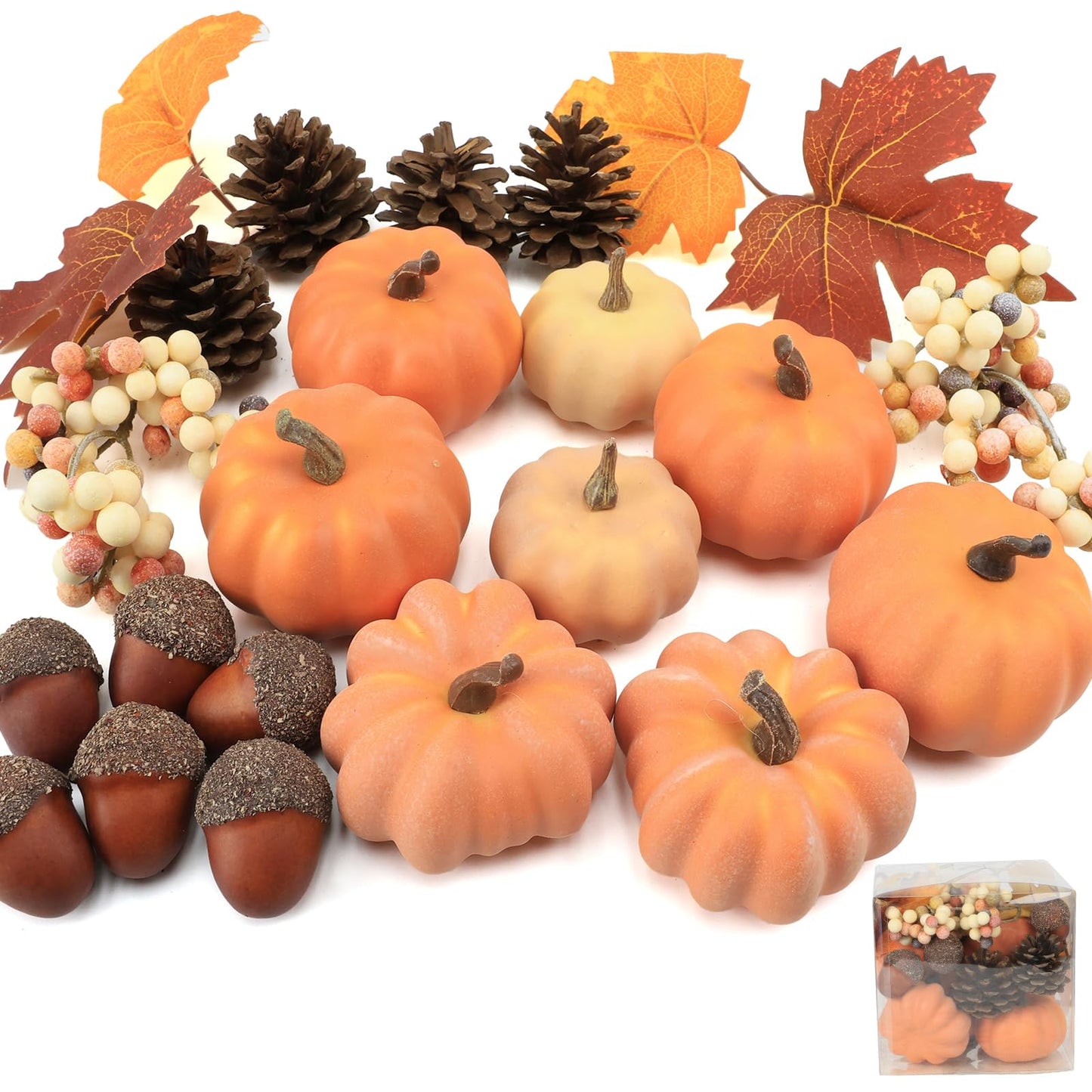 22 PCS Pumpkin Decor - Fall Decorations Plastic Pumpkins for Autumn Decorating Kit Halloween Thanksgiving Party Supplies