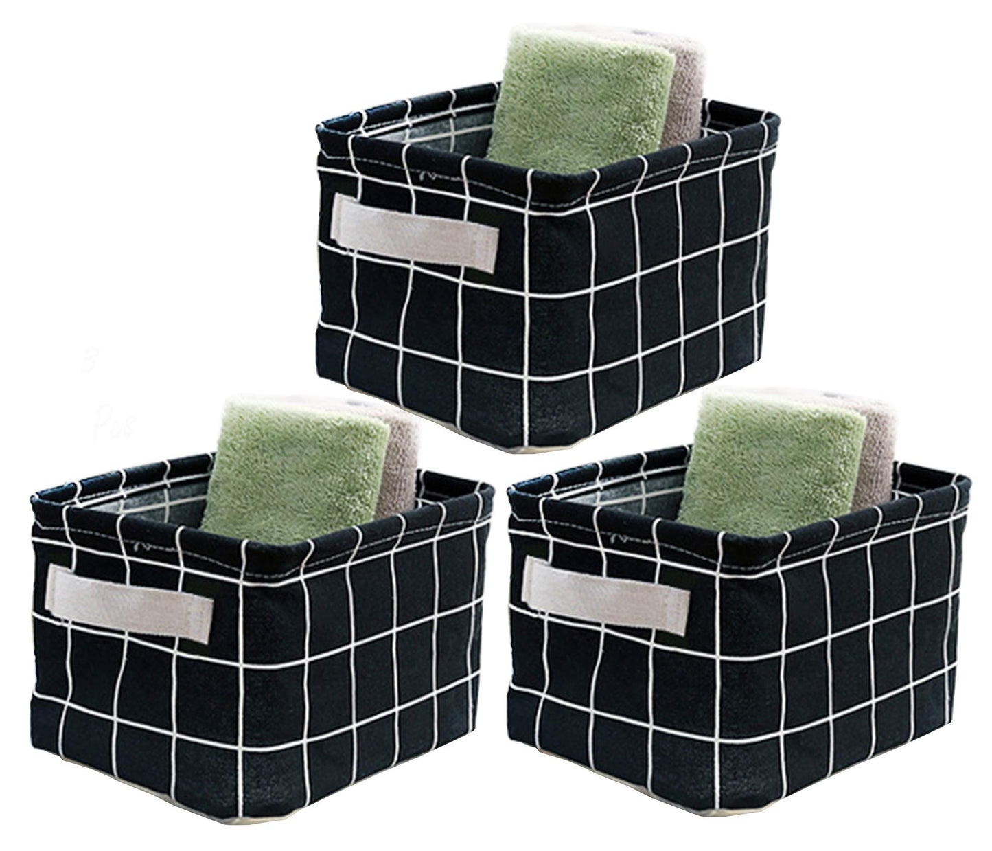 AARAINBOW 3 Packs Storage Basket Bins Canvas Mini Storage Cubes Storage Basket for Makeup, Toys Liners, Books Storage Baskets with Handles for Shelves & Desks(3 Black)