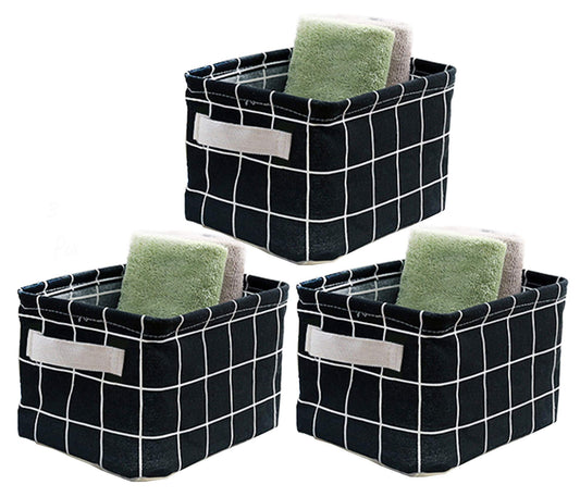 AARAINBOW 3 Packs Storage Basket Bins Canvas Mini Storage Cubes Storage Basket for Makeup, Toys Liners, Books Storage Baskets with Handles for Shelves & Desks(3 Black)