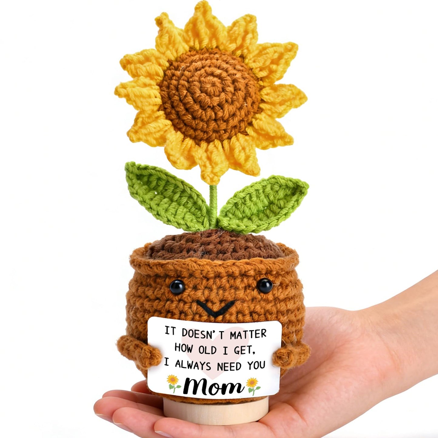 OEAGO Gifts for Mom Mothers Day: from Daughter Son Kids Mini Gifts for Mom Mama Handmade Crochet Cute Small Sunflowe Doll Gift Christmas Birthday Present Idea for Mother Knitted Decor 6.69 x 2.75inch