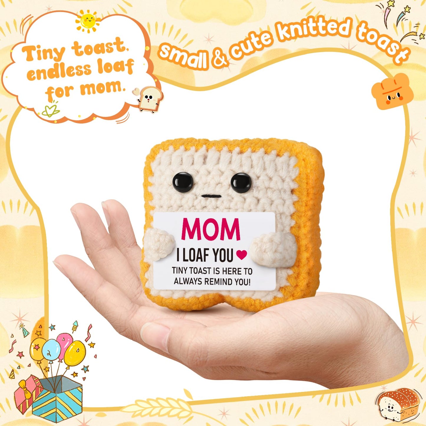 Mothers Day Pun Gift for Mom from Daughter Son- Handmade Cute Loaf Crochet Toast - I Love You Funny Presents for Moms Bonus Mamas Mother-in-Law Birthday, Valentine's Christmas Stocking Stuffers