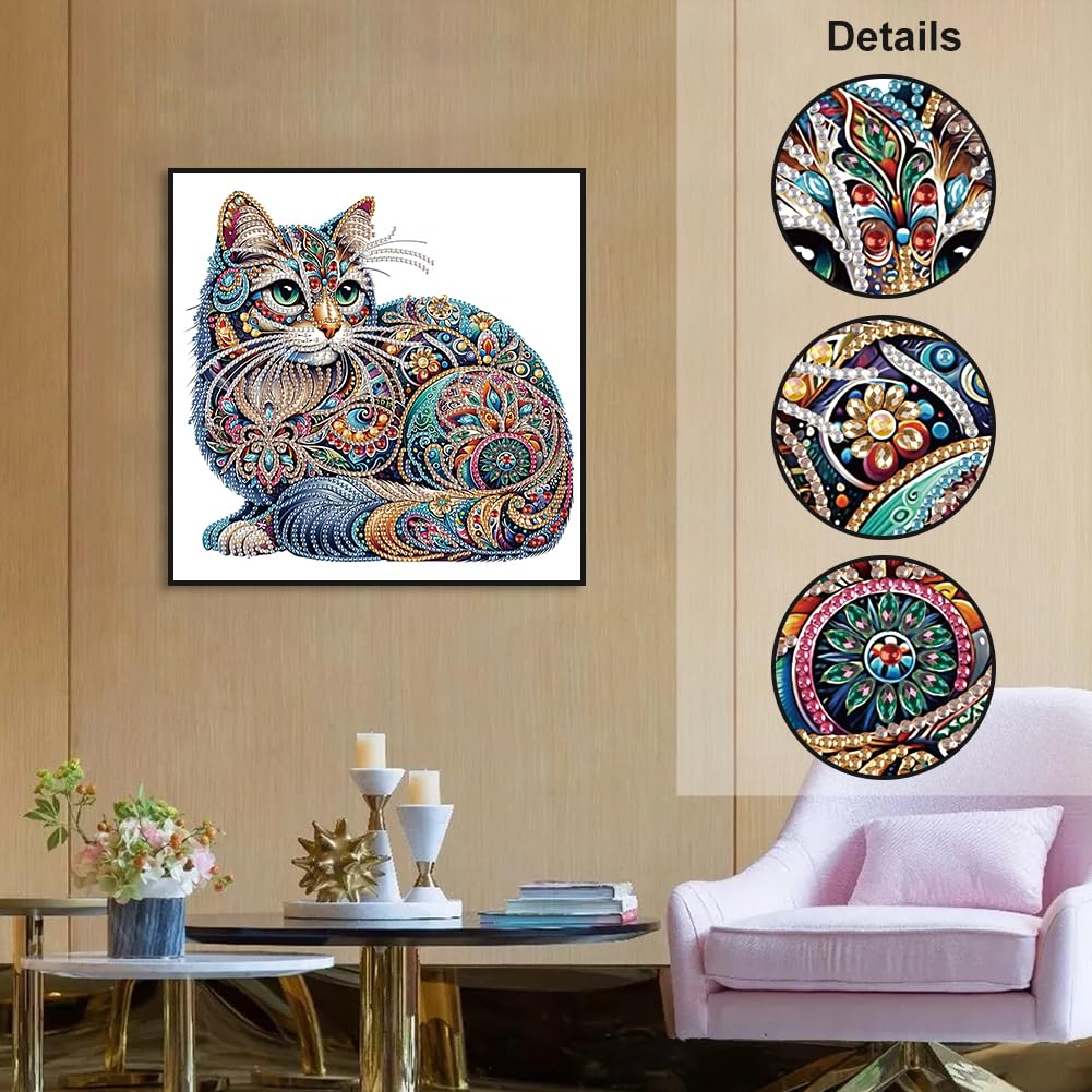 WSLWXSHM 5D Special Shape Diamond Art Kits for Beginners, Diamond Painting Kits for Adults Cat, Crystal Rhinestones Diamond Painting for Home Wall Decoration Gift 12×12inch/30×30cm, Animal
