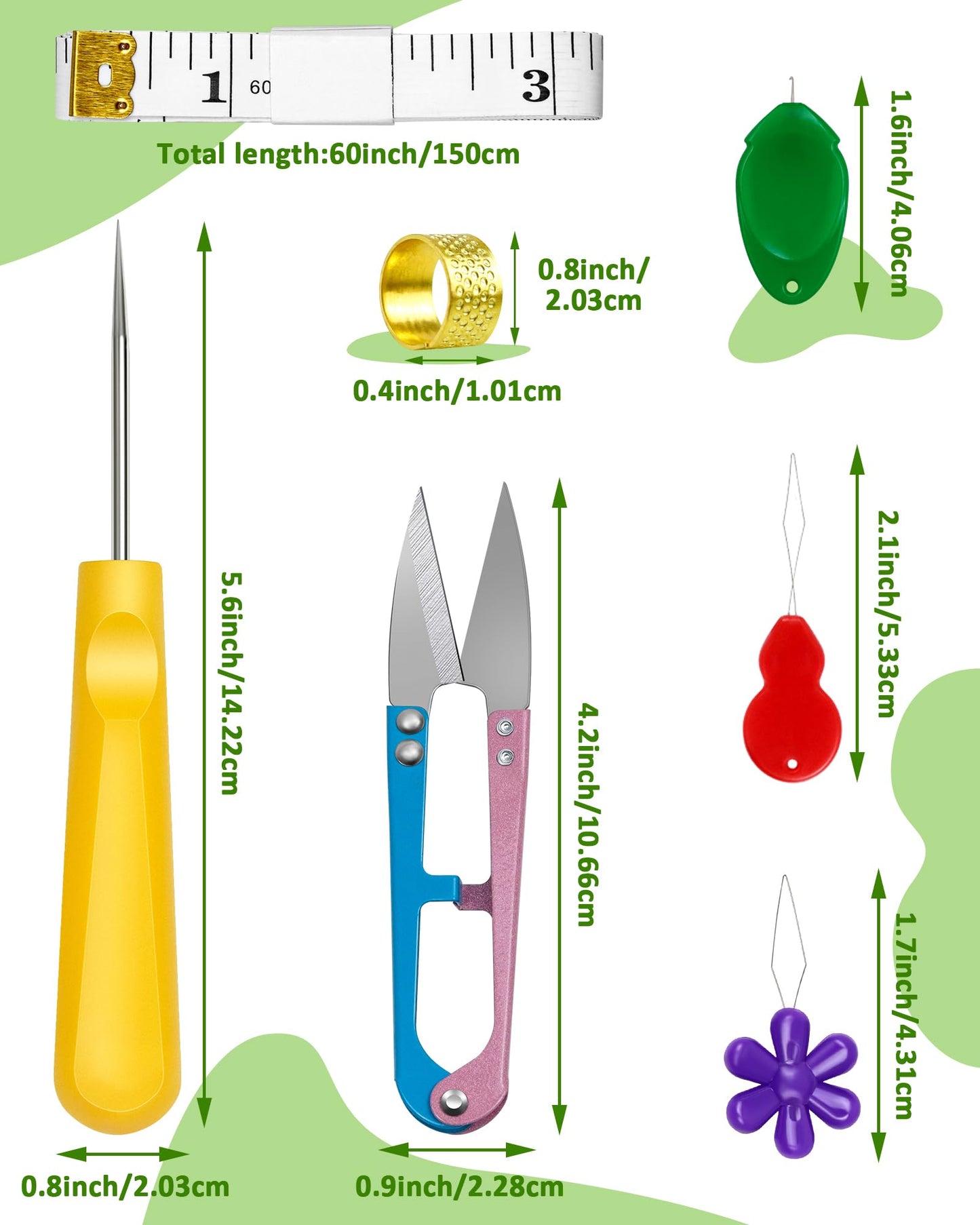 Seam Rippers for Sewing – 2 Big and 2 Small Stitch Remover Tools, Thread Ripper, Embroidery Removal Tool, with Needle Threaders, Thimbles, Tape Measure, Tailors Awl and Thread Snips