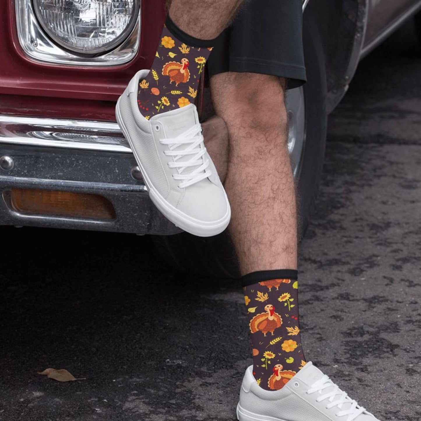 Thanksgiving Day Turkey Bird Fall Autumn Leaves Novelty Fun Crew Socks Fashion Comfortable Men And Women Crazy Dress Socks 16 In