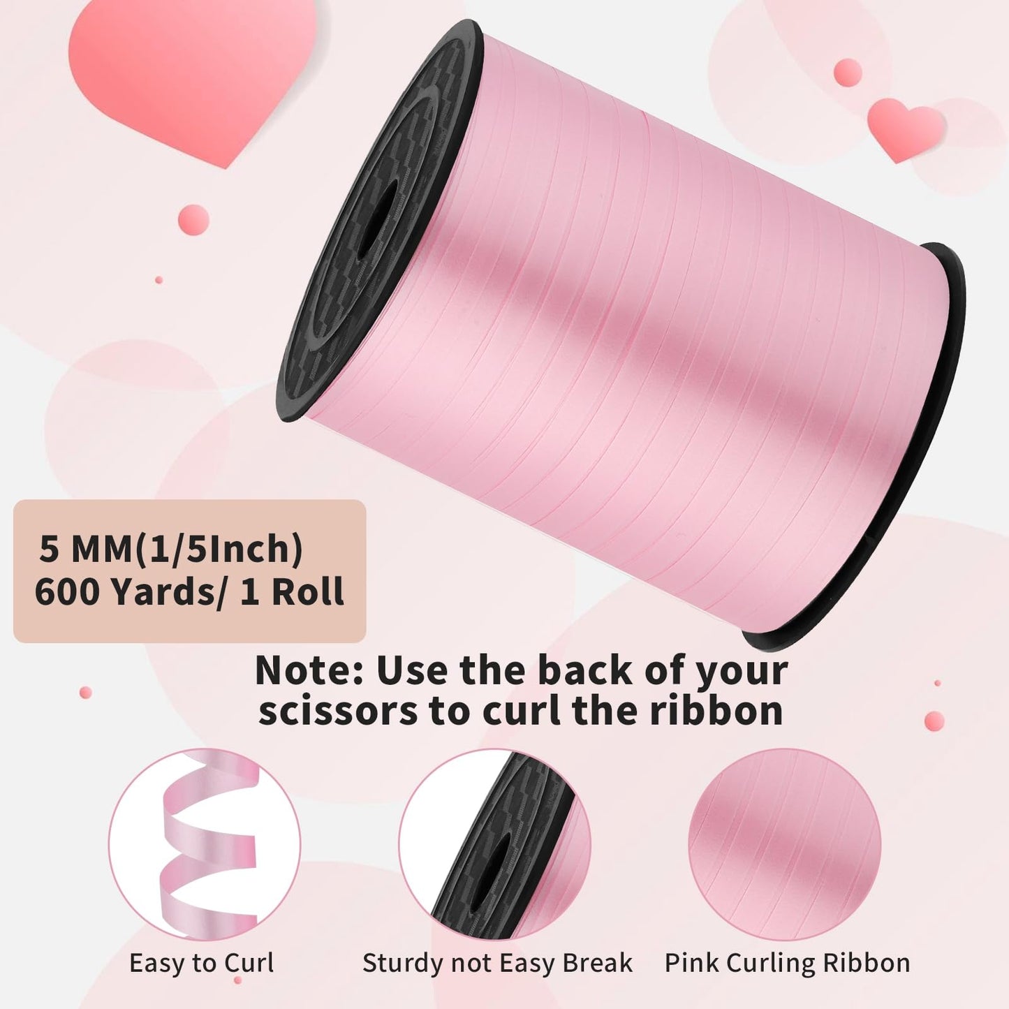 600 Yards Light Pink Curling Ribbon 1/5 Inch Balloon String Ribbon Thin Crafts Valentine Ribbons for Valentine's Day Gift Wrapping Birthday Party Florist Flowers Wedding Decorations