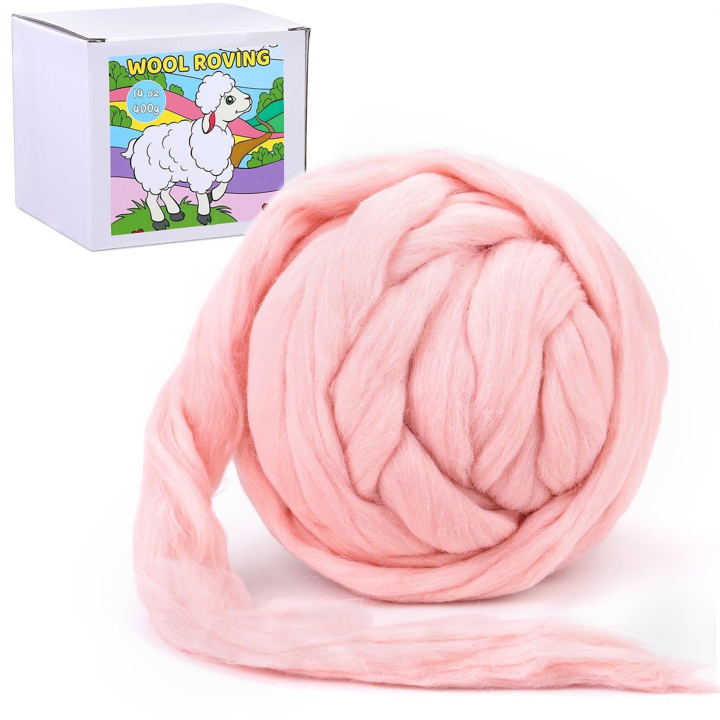 QMNNMA 14.1oz Wool Roving Yarn, Fiber Roving Wool Top, Wool Felting Supplies, Pure Wool, Chunky Yarn, Handmade Carded Core Wool for Wool Felting, Wet Felting DIY Hand Spinning