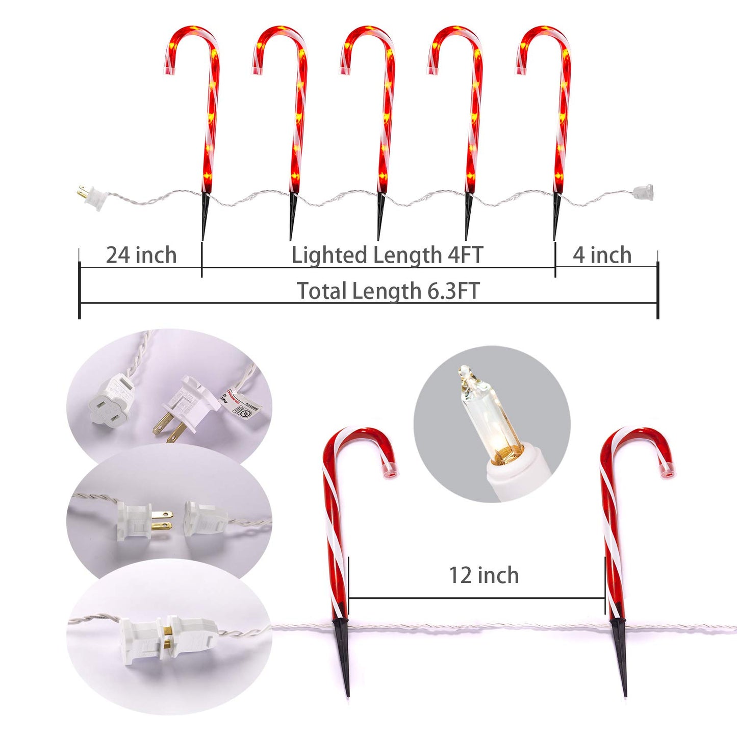 Christmas Candy Cane Lights, 12inch Set of 5 Candy Canes Christmas Pathway Lights Outdoor-TIGOMOOV Candy Cane Christmas Decorations Outdoor for Holidays Lighting up Sidewalk,Yard,
