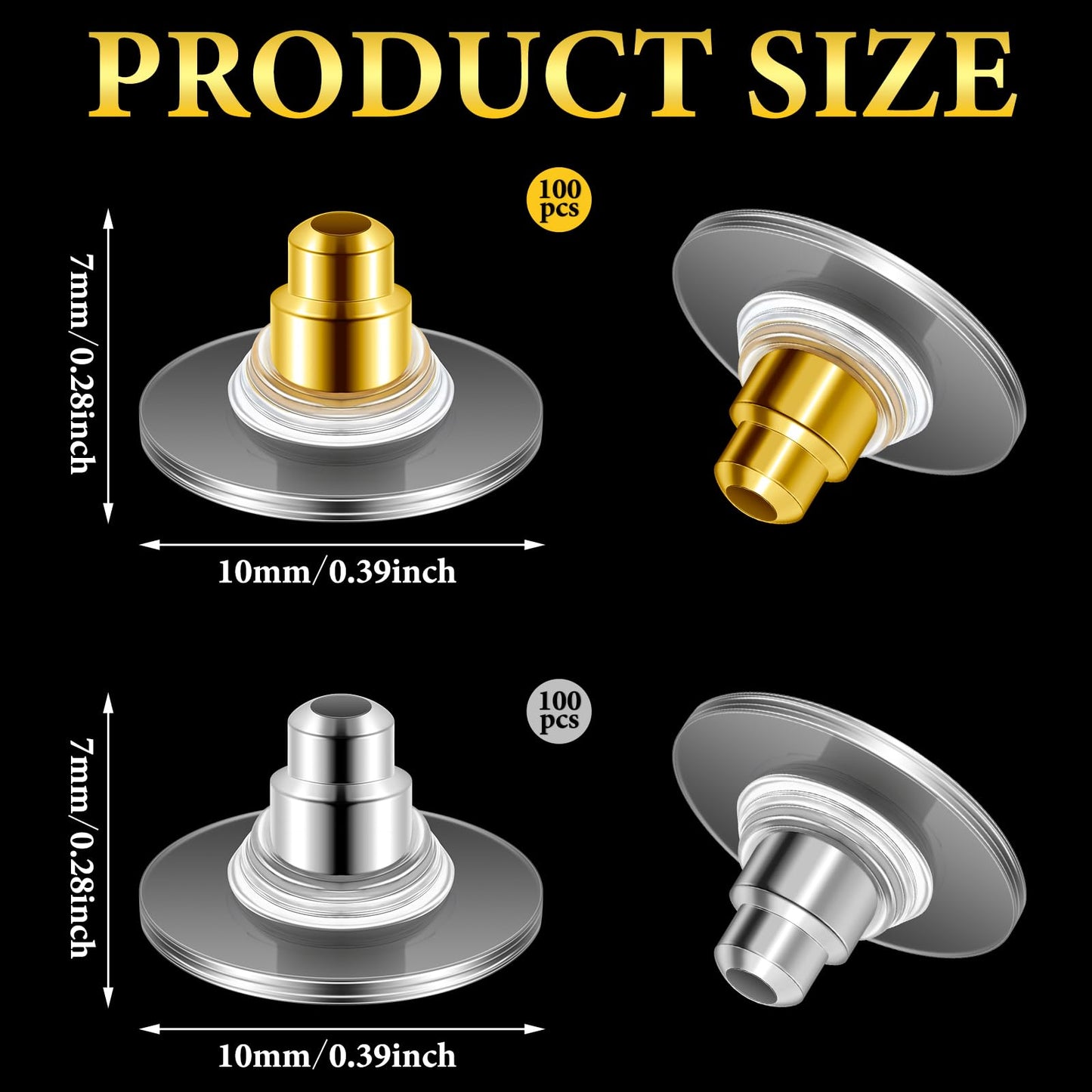 Outus 200 Pcs Earring Backs for Droopy Ears Backs Replacements Earring Backs for Heavy Bullet Clutch(Silver and Gold)