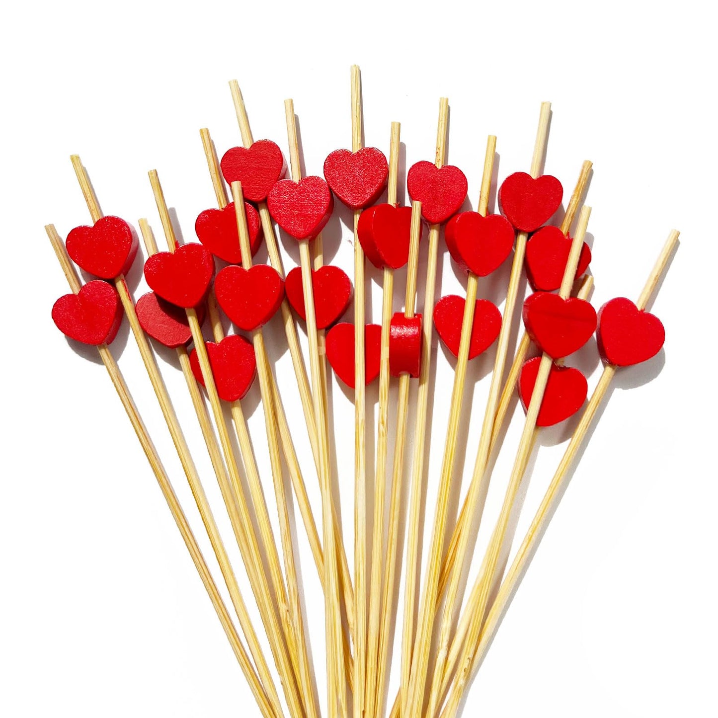 Cocktail Picks, 4.7 Inch Red Heart Toothpicks for Appetizers,100 PCS Bamboo Cocktail Sticks Skewers for Desserts Charcuterie Fruit food for Baby Shower Wedding Valentines Day Decoration Party Supplies