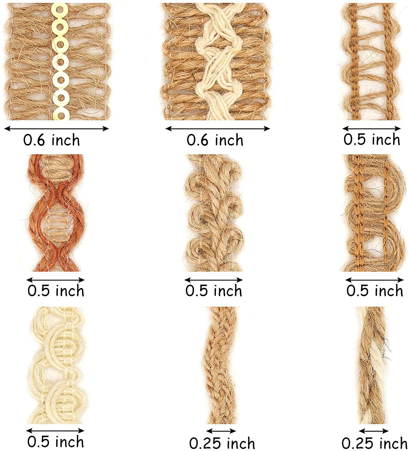 VGOODALL 9 Rolls Jute Ribbons Lace Craft Ribbon 18 Meters for Crafts Wraping Gifts Party Holiday and Rustic Wedding Decorations
