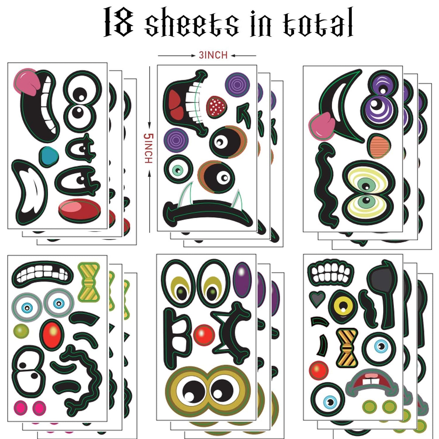 36 Packs Halloween Pumpkin Decorating Stickers, 18 Sheet Pumpkin Face Stickers in 12 Designs for Halloween Party Supplies Trick or Treat Party Favors