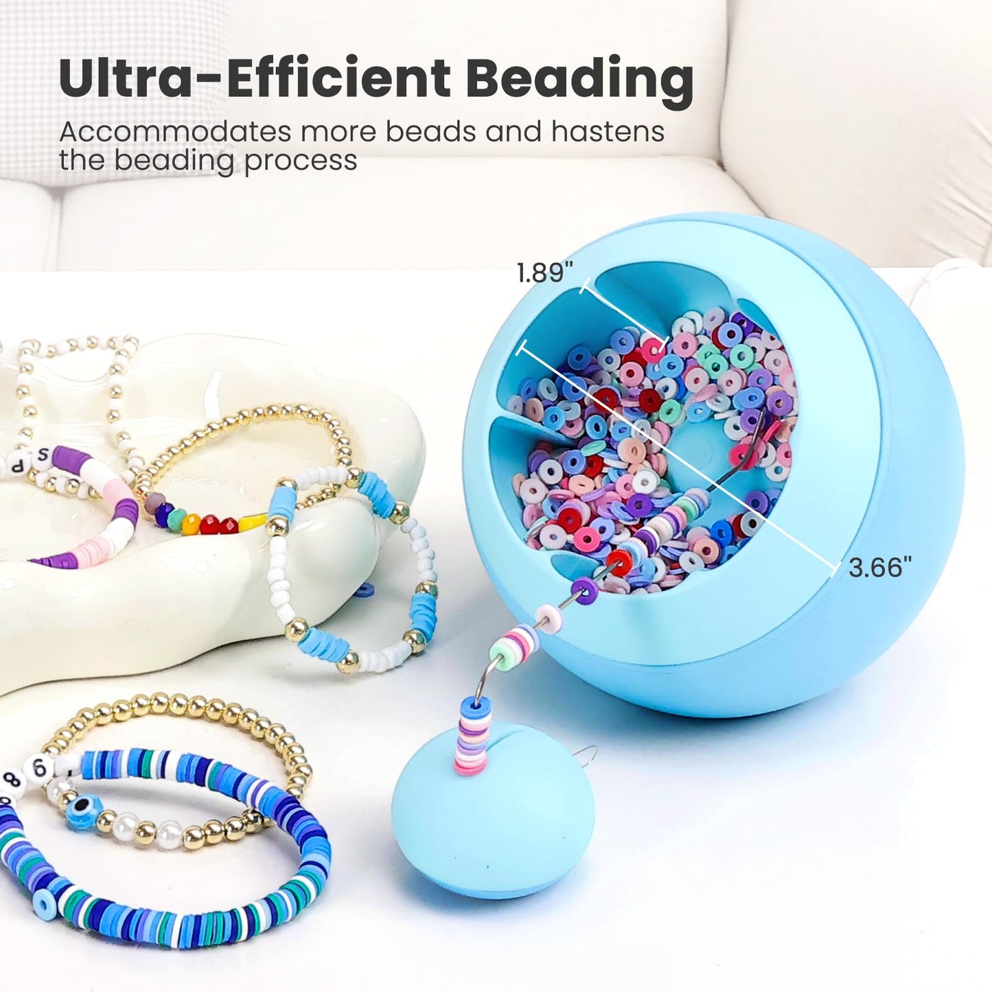 Bead Spinner for Jewelry Making, Clay Beads Spinner for Necklaces Maker, Electric Bead Spinners Bracelet Maker Machine with Beginner Friendly Positioning Mat, Gift for Craft Lovers, Blue