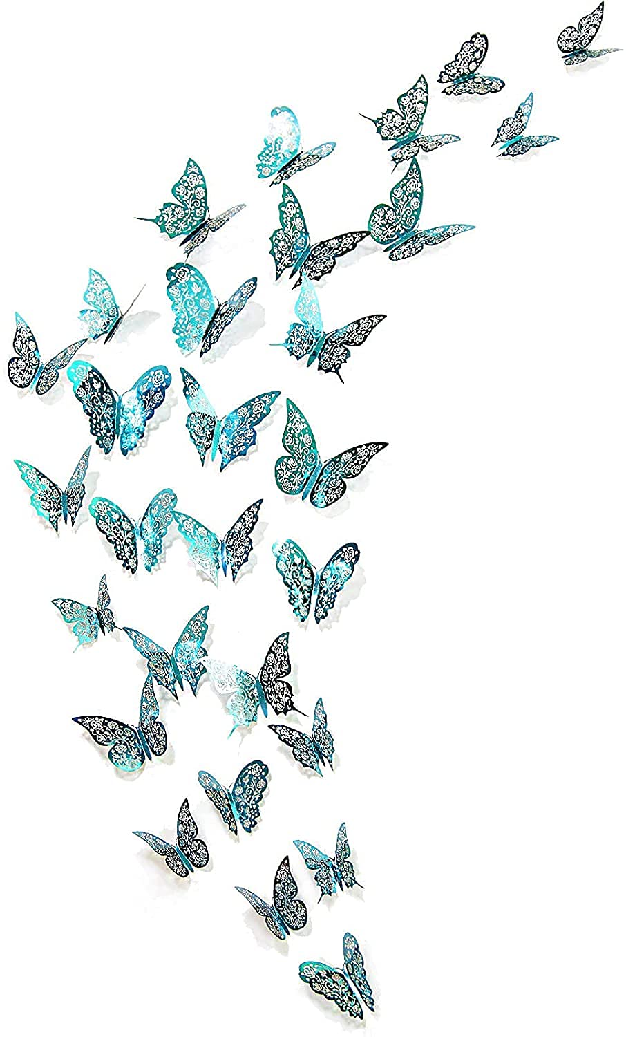 Cheerland Butterfly Wall Stickers Teal Blue 3D Room Decal Mural Sticker Butterfly Decoration for Room Wedding Engagement Baby Shower Birthday Party (Teal Blue C) - Pack of 48