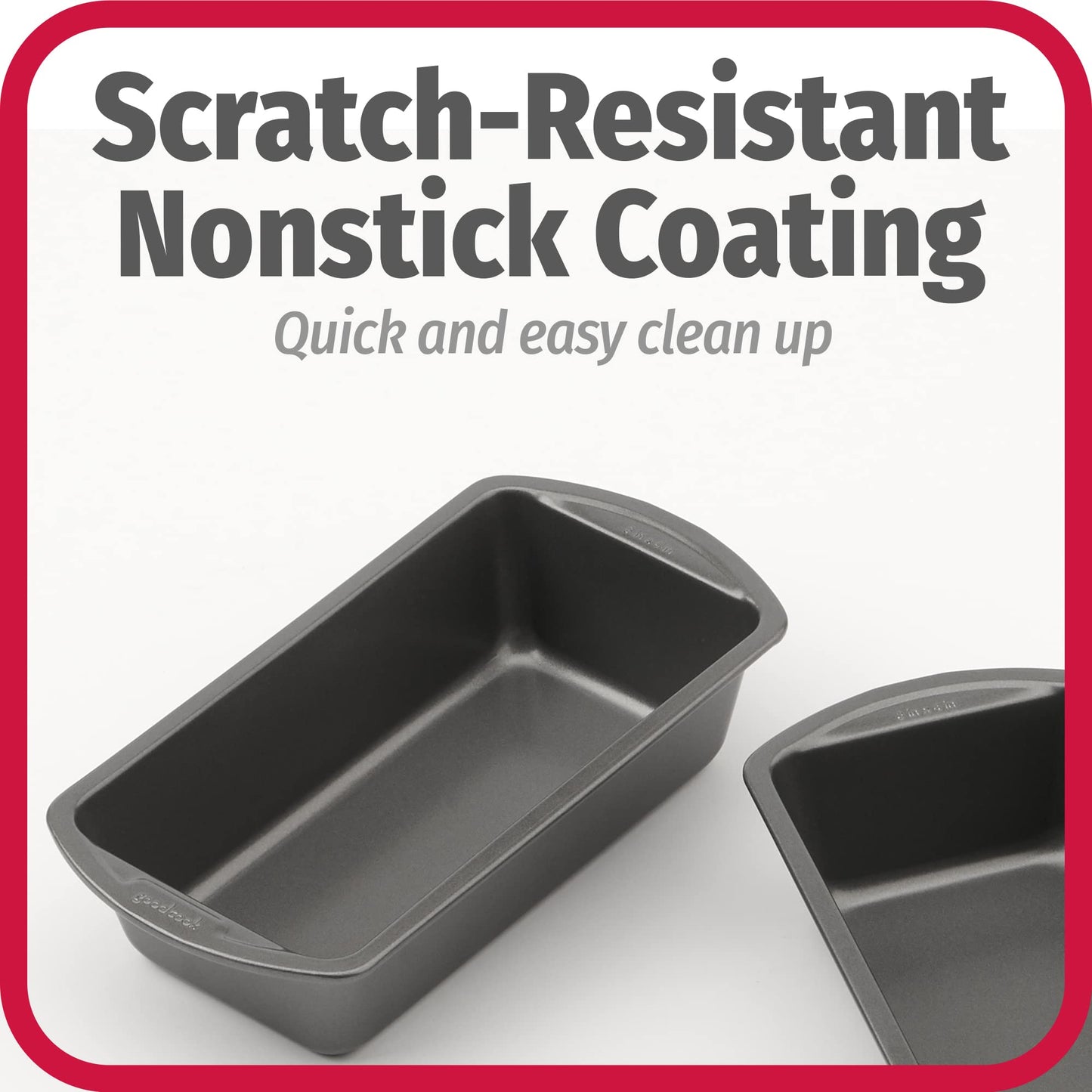 GoodCook Nonstick Loaf Pan 8 x 4-Inch Heavy-Duty Steel Bakeware with Easy-Clean Non-Stick Coating, Oven & Dishwasher Safe Pan for Meatloaf Breads Lasagnas Casseroles & More, Set of 2, Gray