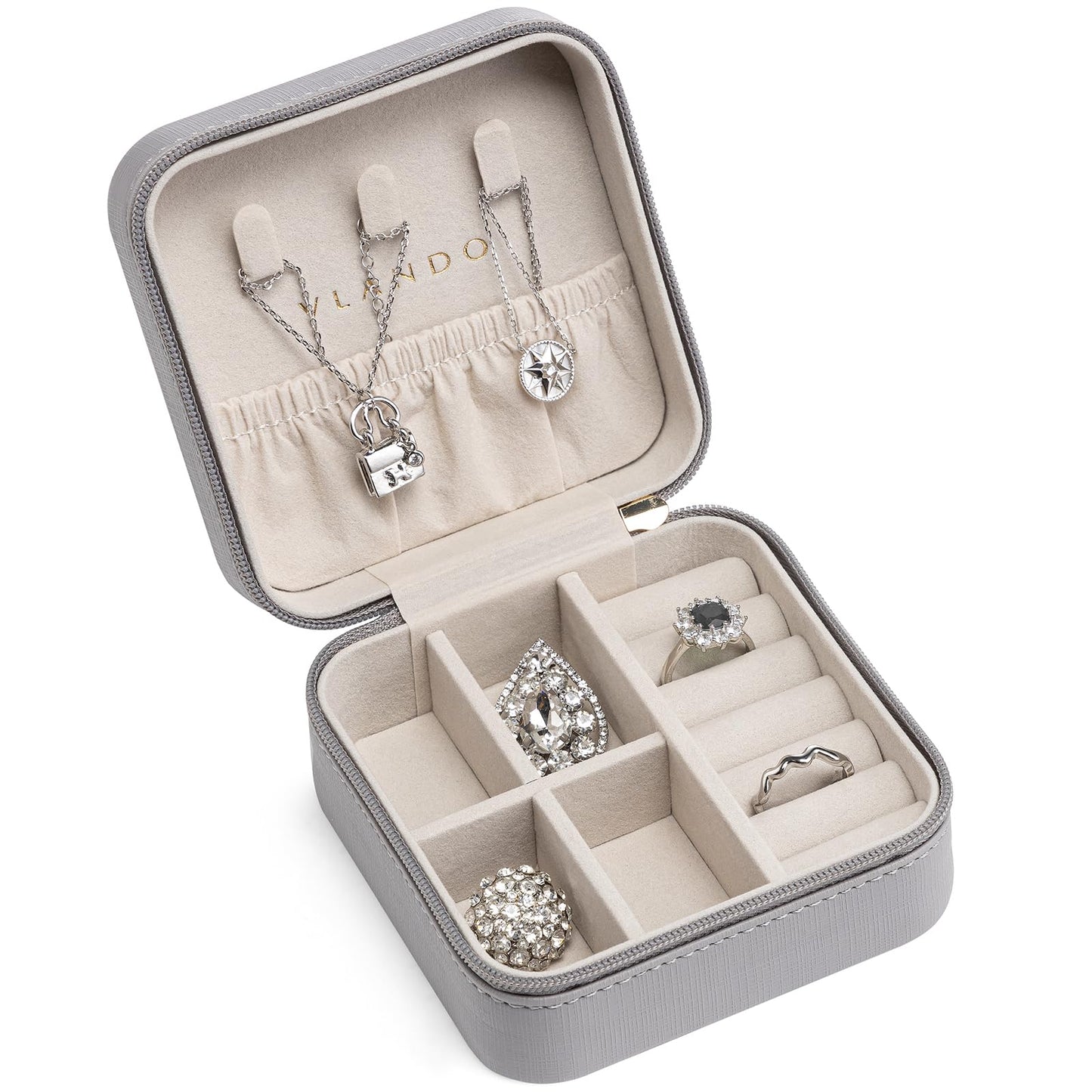 Travel Jewelry Box, Small Jewelry Travel Organizer Case for Girls Women - Grey