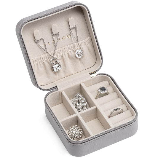 Travel Jewelry Box, Small Jewelry Travel Organizer Case for Girls Women - Grey