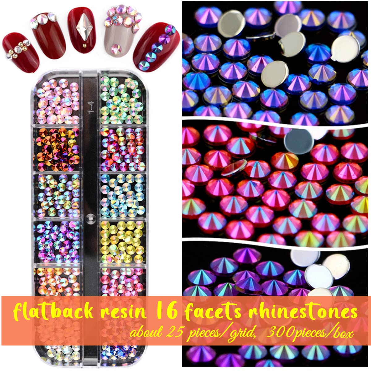 editTime 5000 Pieces (5 Boxes) Shiny Colorful Nail Art Rhinestones Nail Stone Gems Design Kit and 4 sheets flower nail art stickers with a Curved Tweezers and a Nail Brush (multicolor)