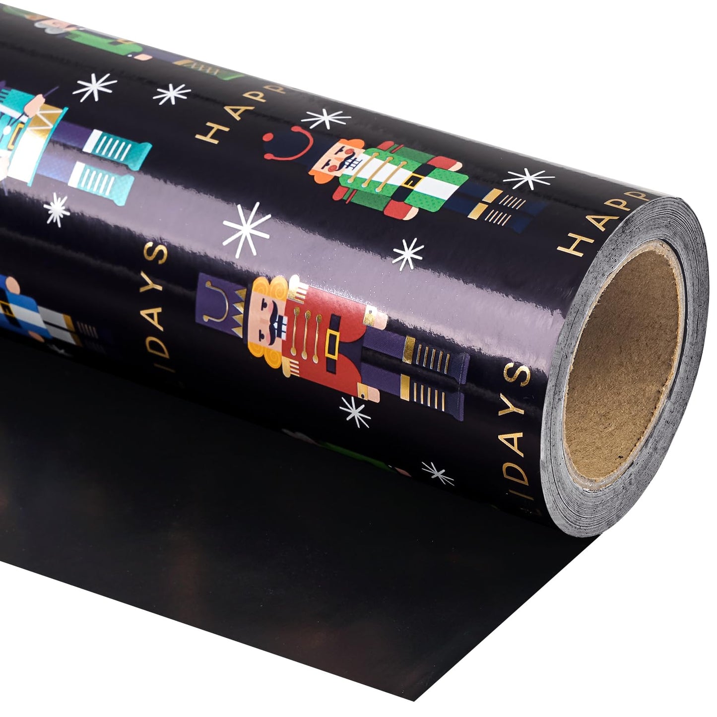 Reversible Nutcracker Christmas Wrapping Paper - Mini Roll - 17 Inch x 33 Feet - Foil Black Nutcracker Wrapping Paper for Christmas Holiday, Party Celebration