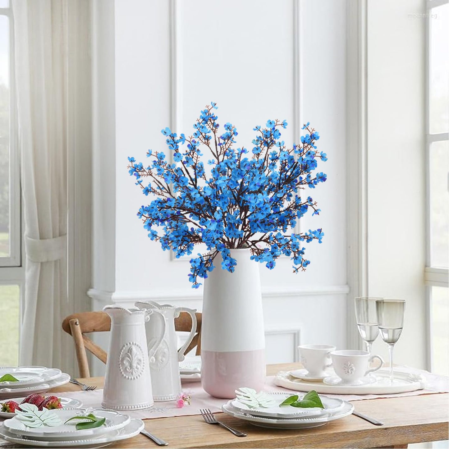 AILANDA 6 Bundles Baby Breath Flowers Artificial Bulk Fake Gypsophila Bouquets Sky Blue Real Touch Silk Floral Arrangements for Table Centerpieces Wedding Home Farmhouse Party DIY Decor