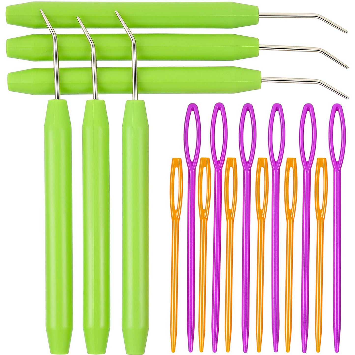 WILLBOND Knitting Loom Hook Crochet Needle Hook with Convenient Rubber Handles and Large Eye Plastic Sewing Needles for Knifty Knitting Knitter Crafts (9 Pieces)