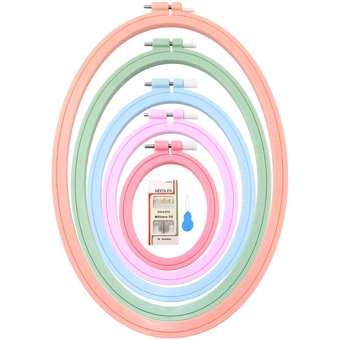 5 Pcs 5 Size Oval Embroidery Hoops, ABS Plastic Embroidery Hoops Cross Stitch Hoops Embroidery Frames for Sewing, Needlework, Embroidery Projects (Size-11.4", 9.6", 7.5", 5.7",3.9")