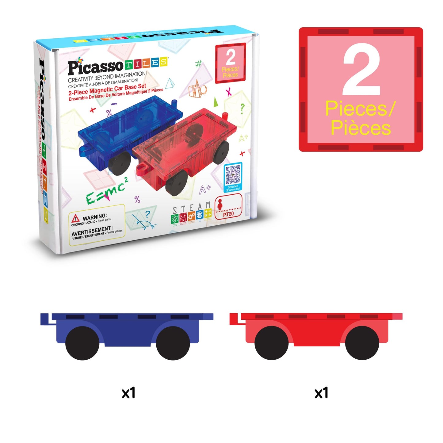 PicassoTiles 2 Piece Car Construction Vehicles Truck Toys for Magnetic Building Blocks Magnet Toy Kit with Sensory Magnets Re-Enforced Hitch & Long Bed Travel Educational Girls Boys Toddlers Ages 3+