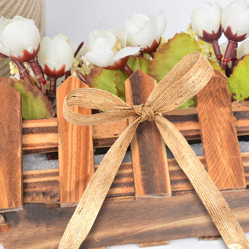 4 Rolls of Natural Burlap Fabric with Burlap Ribbon for Christmas Tree Gift Wrapping Wedding Event Party Home Bows Crafts Decoration, 11 Yards Long 0.8 inch Wide each Roll (Natural)