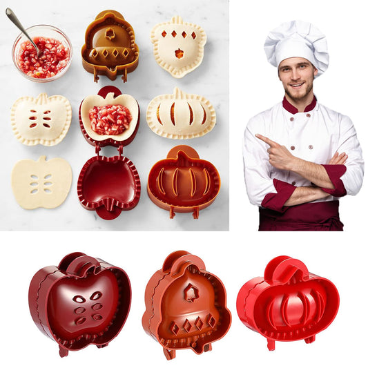 Mini Pie Molds Dough Presser Pocket Pie Molds for Baking, Party Potluck Hand Pie Molds Set of 3, Apple, Pumpkin and Acorn Shapes (Red)