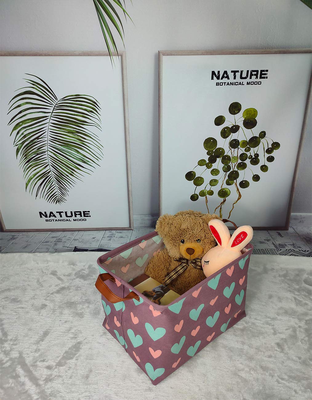 ASKETAM Kid Cute Rectangle Toy Box for Girl, Baby Collapsible Toy Storage Bin Nursery Child Playroom Bedroom Decor Clothes Storage Bin Gift Basket(Love in purple)