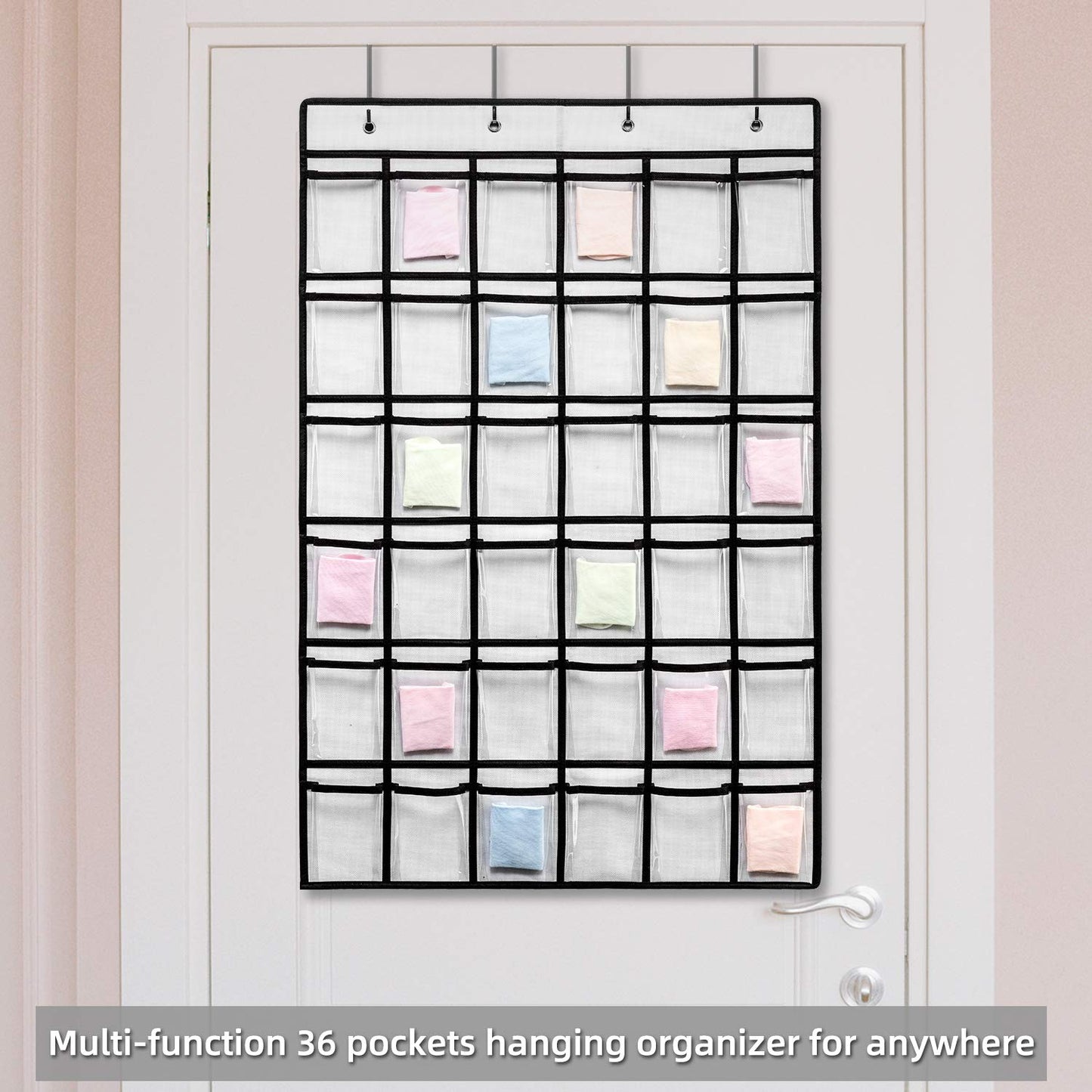 SAVERHO 36 Clear Pockets Classroom Pocket Chart for Cell Phones, Pocket Chart for Calculator Phone Holder with 36 Number Stickers and Hooks (White)