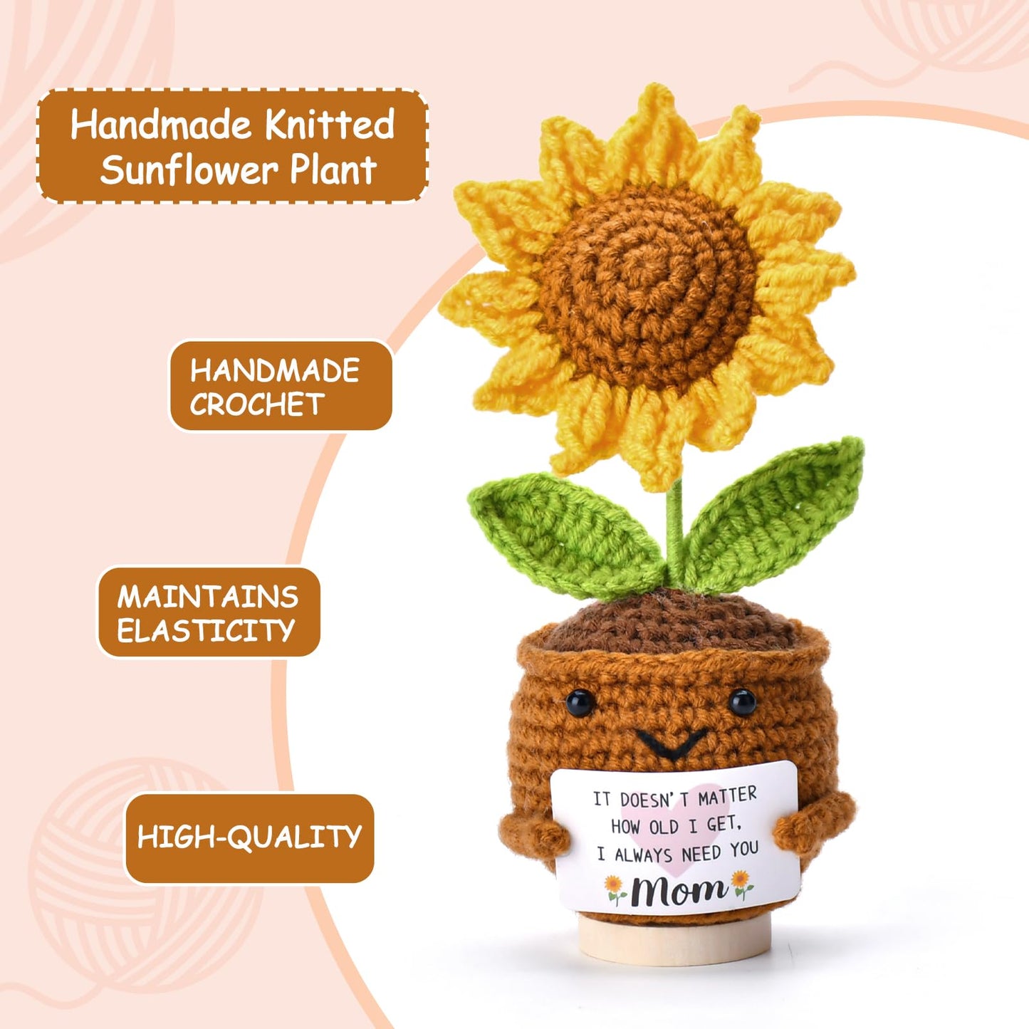OEAGO Gifts for Mom Mothers Day: from Daughter Son Kids Mini Gifts for Mom Mama Handmade Crochet Cute Small Sunflowe Doll Gift Christmas Birthday Present Idea for Mother Knitted Decor 6.69 x 2.75inch